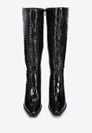 Női magassarkú bőr csizma krokodilbőr textúrával, fekete, 95-D-507-1-41, Fénykép 3