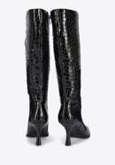 Női magassarkú bőr csizma krokodilbőr textúrával, fekete, 95-D-507-1-41, Fénykép 4