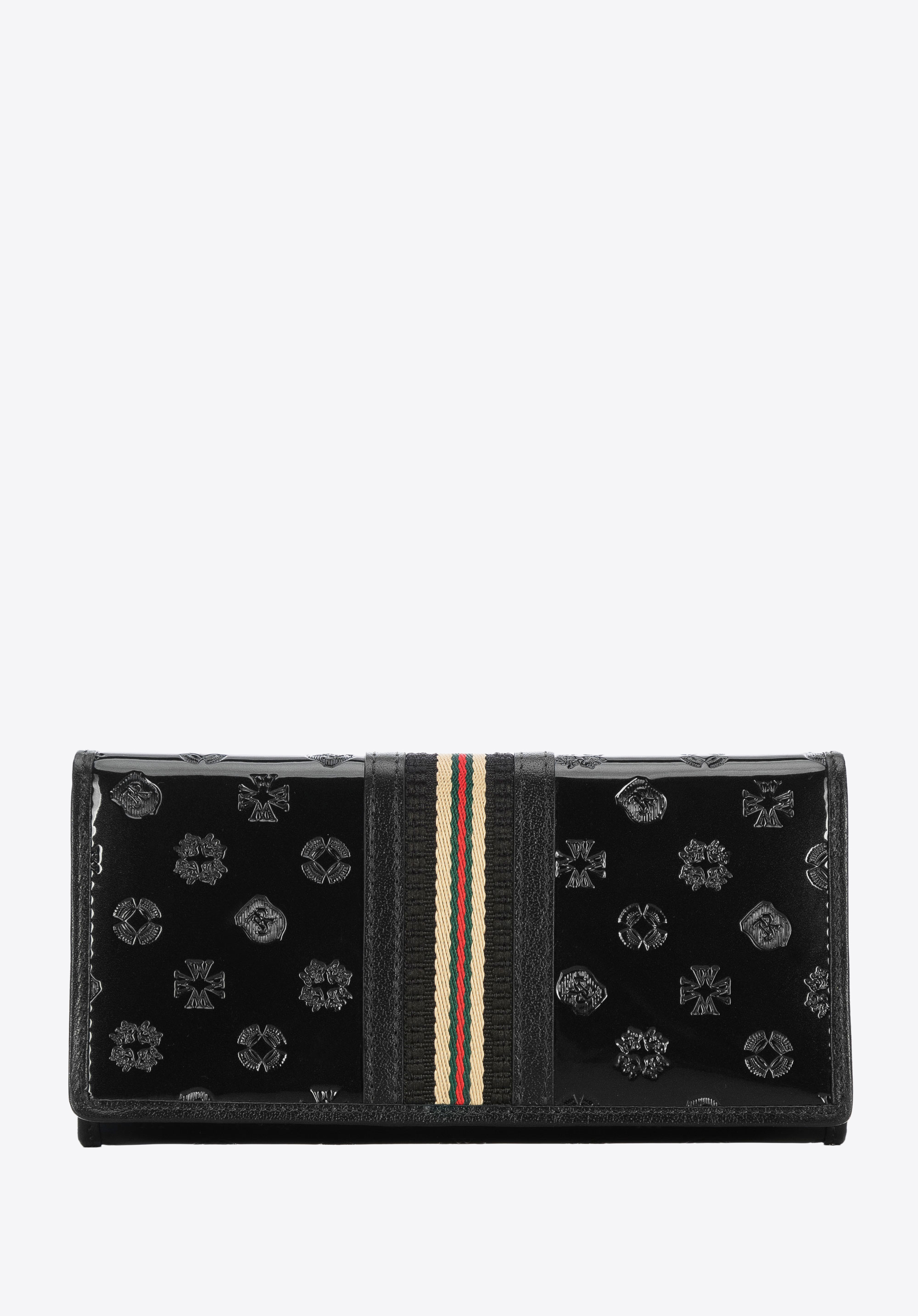 Női monogramos dombornyomott lakkozott bőr pénztárca szalaggal, fekete, 34-1-075-11, Fénykép 1