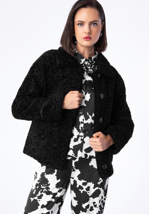 Női műszőrme kabát, fekete, 97-9W-002-5-L, Fénykép 2