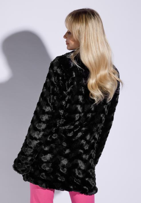Női műszőrme kabát dupla gombsorral, fekete, 95-9W-101-1-L, Fénykép 4