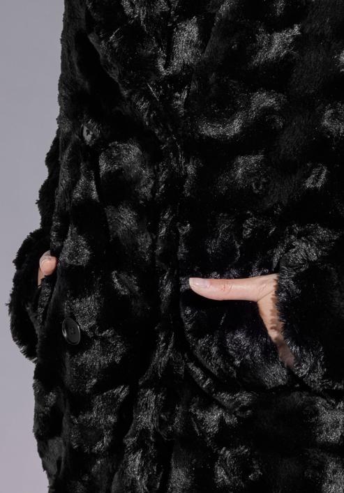Női műszőrme kabát dupla gombsorral, fekete, 95-9W-101-1-L, Fénykép 5