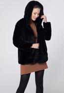 Női műszőrme oversize kabát kapucnival, fekete, 95-9W-100-7-2XL, Fénykép 3