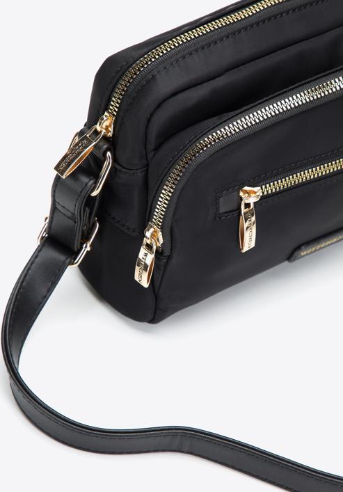 Női nylon és műbőr crossbody táska, fekete, 97-4Y-103-P, Fénykép 4