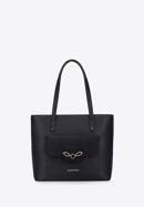 Női ökobőr shopper táska kétféle textúrával és díszes külső zsebbel, fekete, 95-4Y-413-1, Fénykép 2