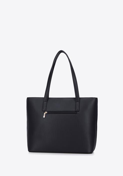 Női ökobőr shopper táska kétféle textúrával és díszes külső zsebbel, fekete, 95-4Y-413-1, Fénykép 3