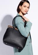 Női ökobőr shopper táska párducmintás részlettel, fekete, 95-2Y-531-1, Fénykép 15