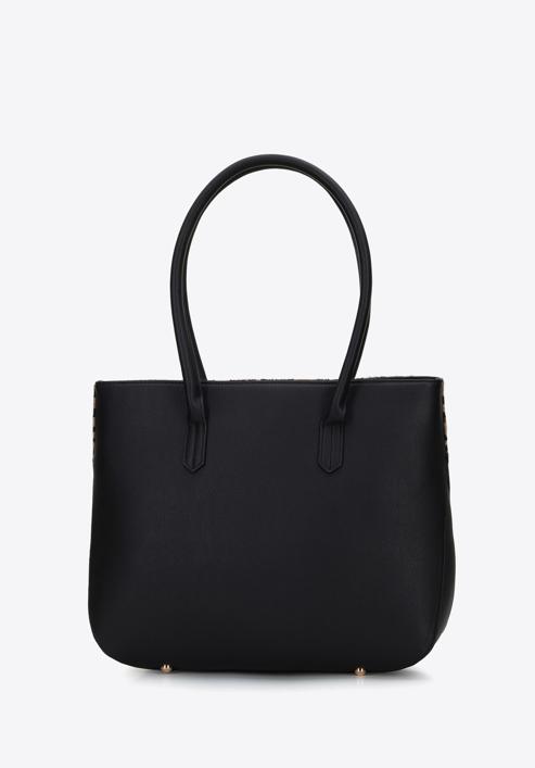 Női ökobőr shopper táska párducmintás részlettel, fekete, 95-2Y-531-1, Fénykép 2