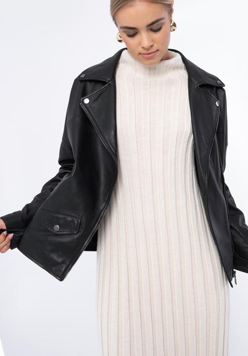 Női oversize bőr motoros kabát, fekete, 97-09-201-3-L, Fénykép 17