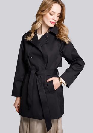 Női rövid kétsoros trendi kabát, fekete, 92-9N-400-1-L, Fénykép 1