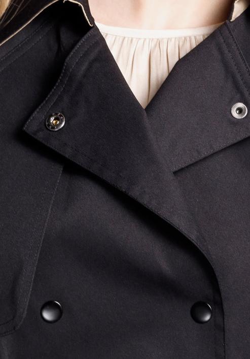 Női rövid kétsoros trendi kabát, fekete, 92-9N-400-1-XL, Fénykép 7