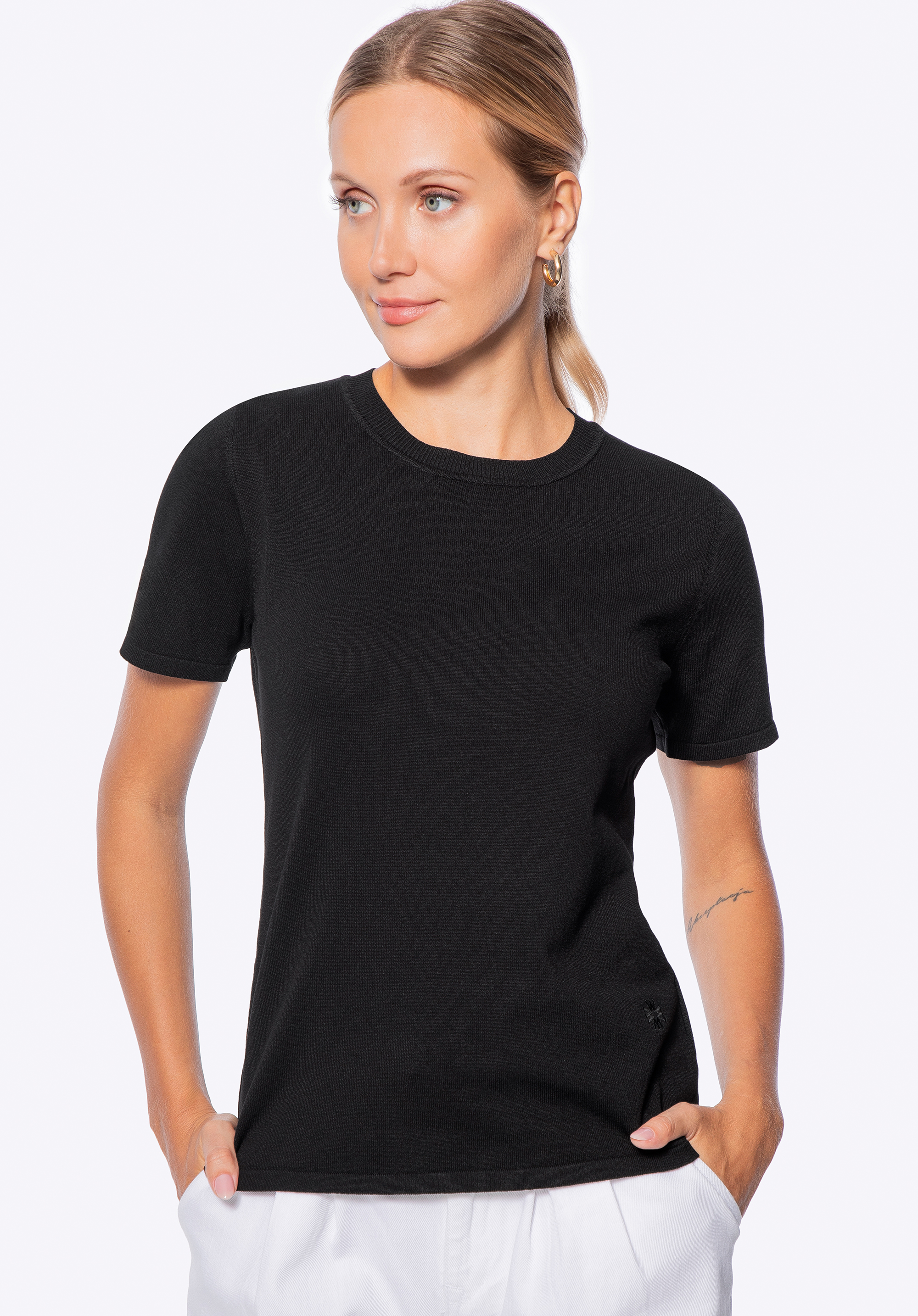 Női rövid ujjú pulóver viszkózból és nejlonból, fekete, 29-99-004-1-M, Fénykép 1