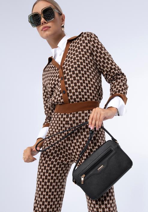 Női saffiano textúrájú műbőr crossbody táska, fekete, 97-4Y-519-F, Fénykép 15
