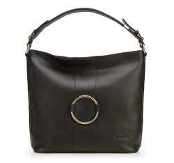 Női shopper táska bőrből karikával, fekete, 92-4E-627-1, Fénykép 1