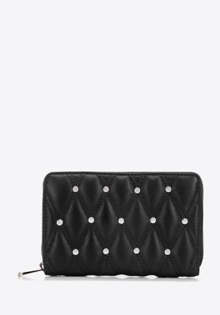 Női steppelt bőrtárca dekoratív szegecsekkel, fekete, 14-1-939-1, Fénykép 1