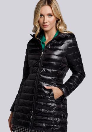 Női steppelt kabát kapucnival, fekete, 93-9N-102-1-XL, Fénykép 1