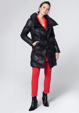 Női steppelt kabát magas gallérral, fekete, 95-9D-402-1-XL, Fénykép 1