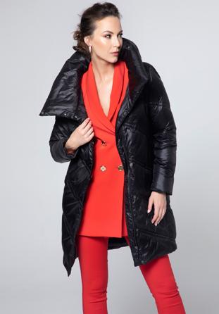 Női steppelt kabát magas gallérral, fekete, 95-9D-402-1-2XL, Fénykép 1