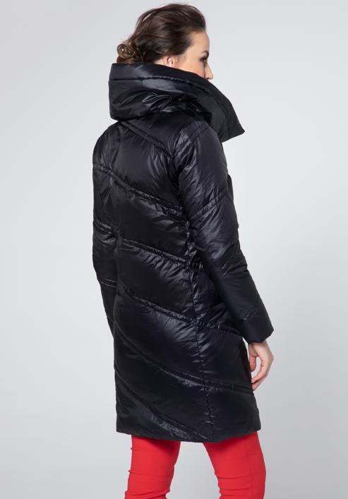 Női steppelt kabát magas gallérral, fekete, 95-9D-402-3-XL, Fénykép 5
