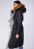 Női steppelt téli kabát szőrmés kapucnival, fekete, 95-9D-400-3-M, Fénykép 3