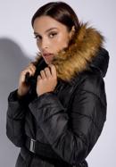 Női steppelt téli kabát szőrmés kapucnival, fekete, 95-9D-400-3-XS, Fénykép 5