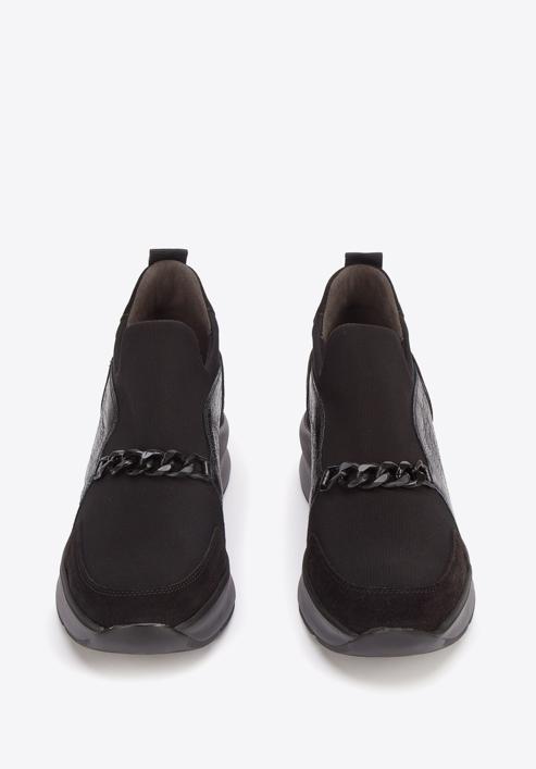 Női velúr cipők lánccal, fekete, 93-D-653-1-41, Fénykép 3