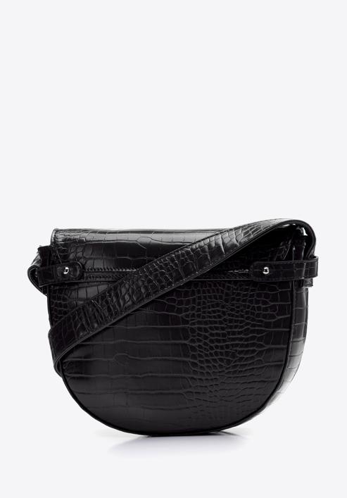 Ökobőr krokodil textúrájú félkör alakú táska, fekete, 97-4Y-770-1, Fénykép 2