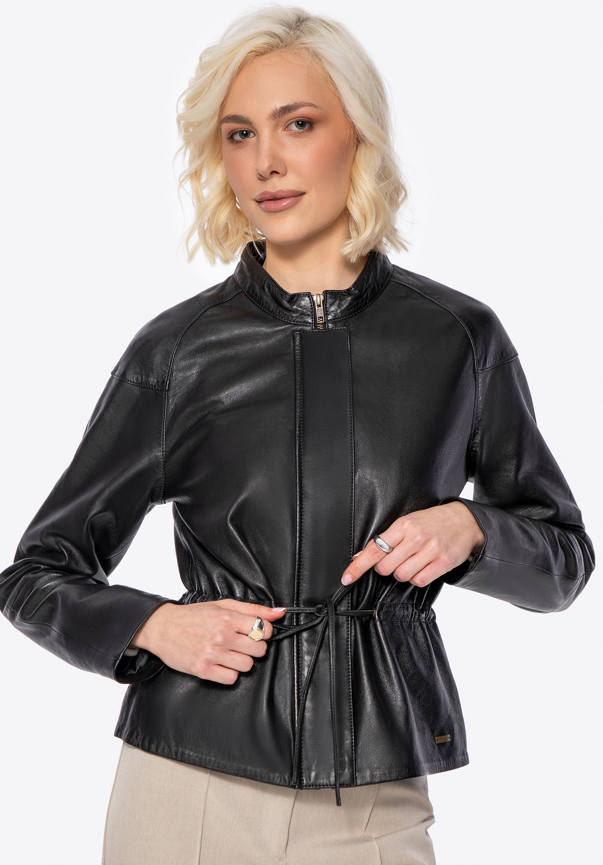 Öves női báránybőr kabát, fekete, 100-09-402-1-S, Fénykép 1