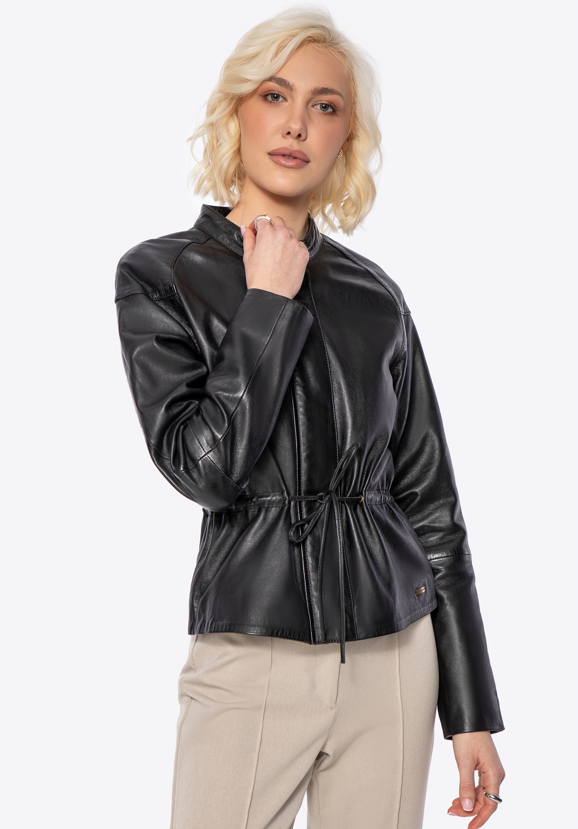 Öves női báránybőr kabát, fekete, 100-09-402-1-S, Fénykép 1