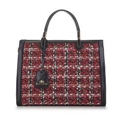 Bőr csomagtartó táska bouclé huzattal, fekete piros, 93-4E-314-X1, Fénykép 1