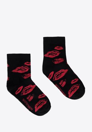 Női csókmintás zokni, fekete piros, 96-SD-550-X3-35/37, Fénykép 1