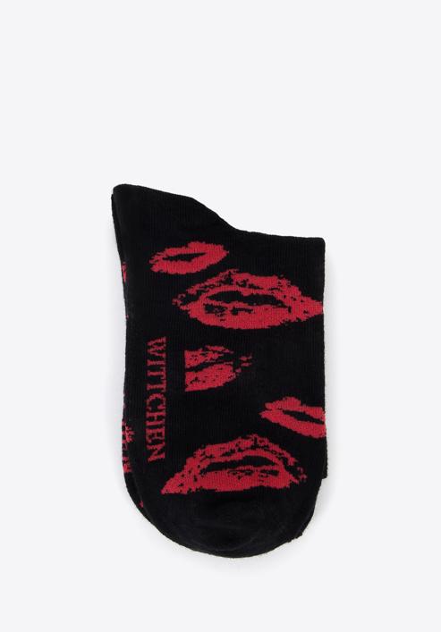 Női csókmintás zokni, fekete piros, 96-SD-550-X3-35/37, Fénykép 3