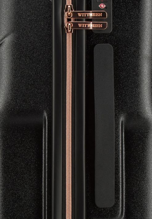 Polikarbonát bőröndszett rózsaarany színű cipzárral, fekete, 56-3P-13K-10, Fénykép 10