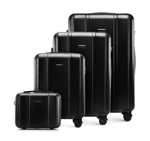 Polikarbonát bőrönd készlet függőleges barázdákkal, fekete, 56-3P-71K-1, Fénykép 1