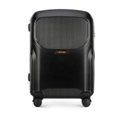 Polikarbonát közepes bőrönd, vörösarany cipzárral, fekete, 56-3P-132-10, Fénykép 1