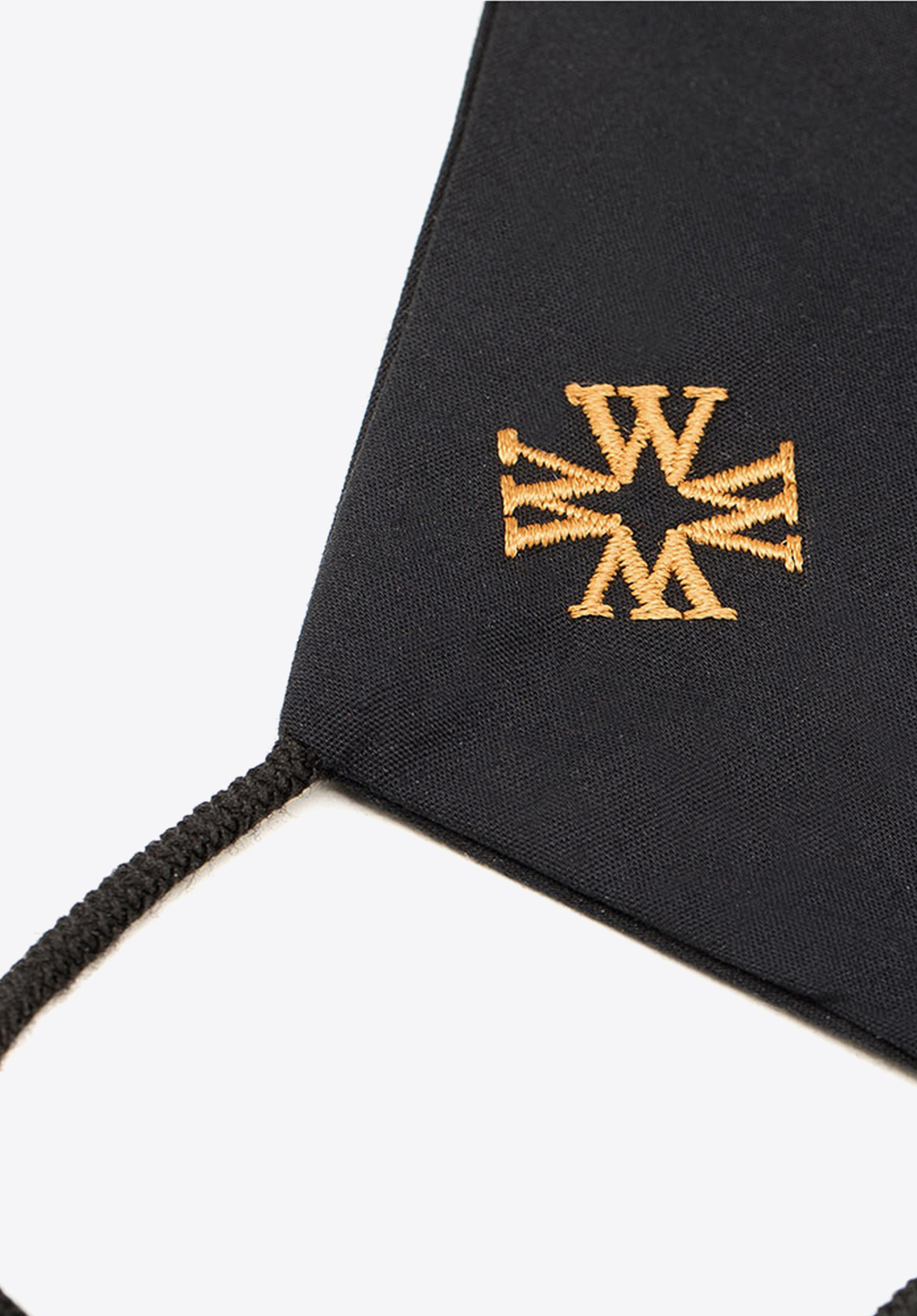 Profilozott pamut maszk arany monogrammal fekete