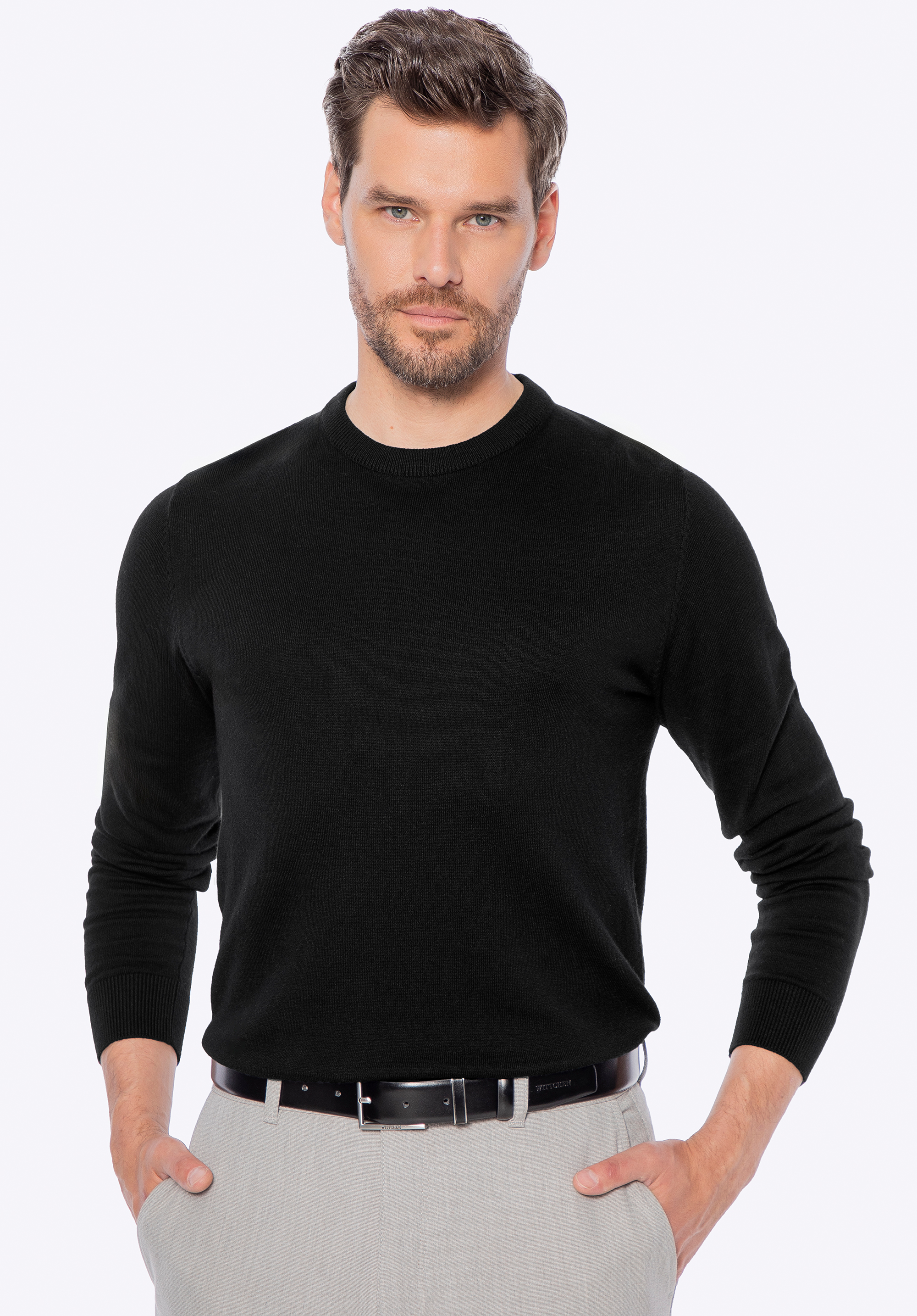 Férfi pamut és kasmír keverék pulóver, fekete, M0-99-103-1-2XL, Fénykép 1