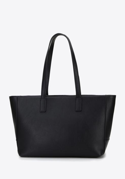 Shopper táska dekoratív szalaggal és bőszíjjal, fekete, 95-4Y-524-P, Fénykép 3