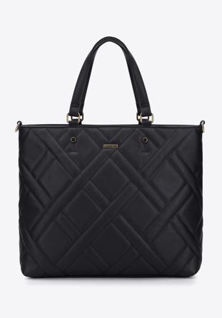 Shopper táska geometrikusan steppelt előlappal, fekete, 95-4Y-503-1, Fénykép 1