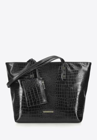 Shopper táska krokodilmintás műbőrből, tokkal, fekete, 93-4Y-219-1, Fénykép 1
