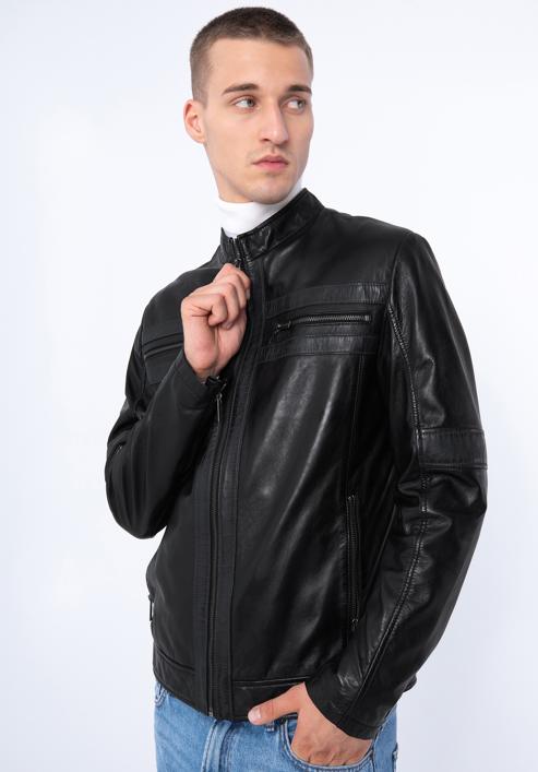 Férfi bőrkabát, fekete-sötétkék, 97-09-853-1N-XL, Fénykép 16