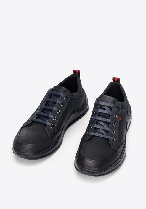 Férfi sneakers nubuk bőrből vastag talppal, fekete-sötétkék, 92-M-913-7-40, Fénykép 4