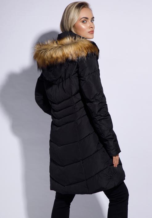 Steppelt női pehelykabát szőrmés kapucnival, fekete, 95-9D-405-1-2XL, Fénykép 3