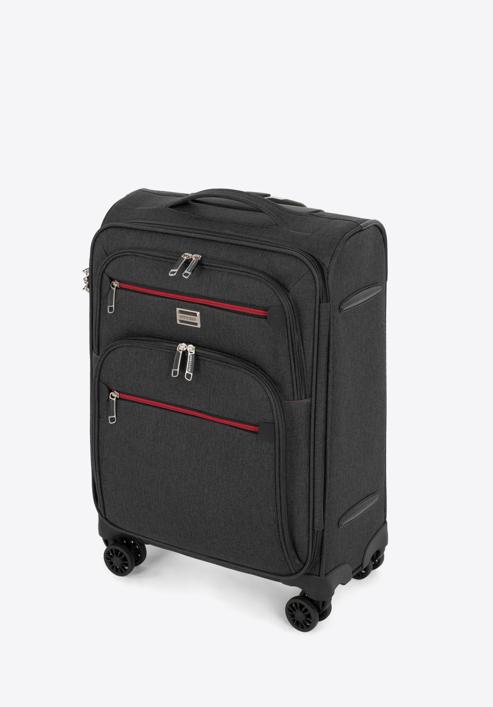 Kabinbőrönd színes cipzárral puha anyagból, fekete-szürke, 56-3S-501-91, Fénykép 4