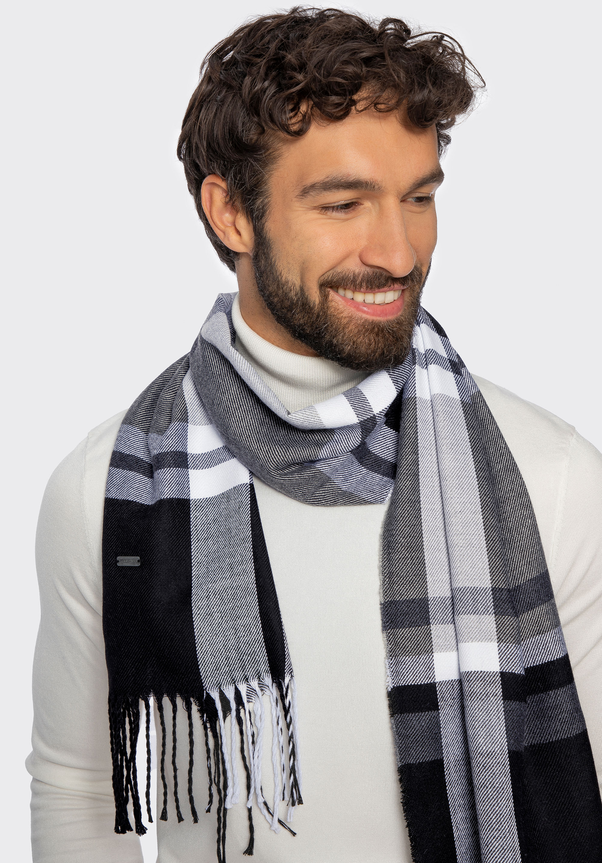 Férfi kockás sál, fekete-szürke, 101-7F-100-18, Fénykép 1