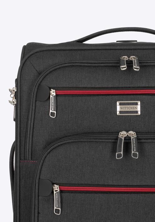 Kabinbőrönd színes cipzárral puha anyagból, fekete-szürke, 56-3S-501-31, Fénykép 10