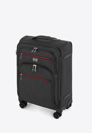 Kabinbőrönd színes cipzárral puha anyagból, fekete-szürke, 56-3S-501-12, Fénykép 1