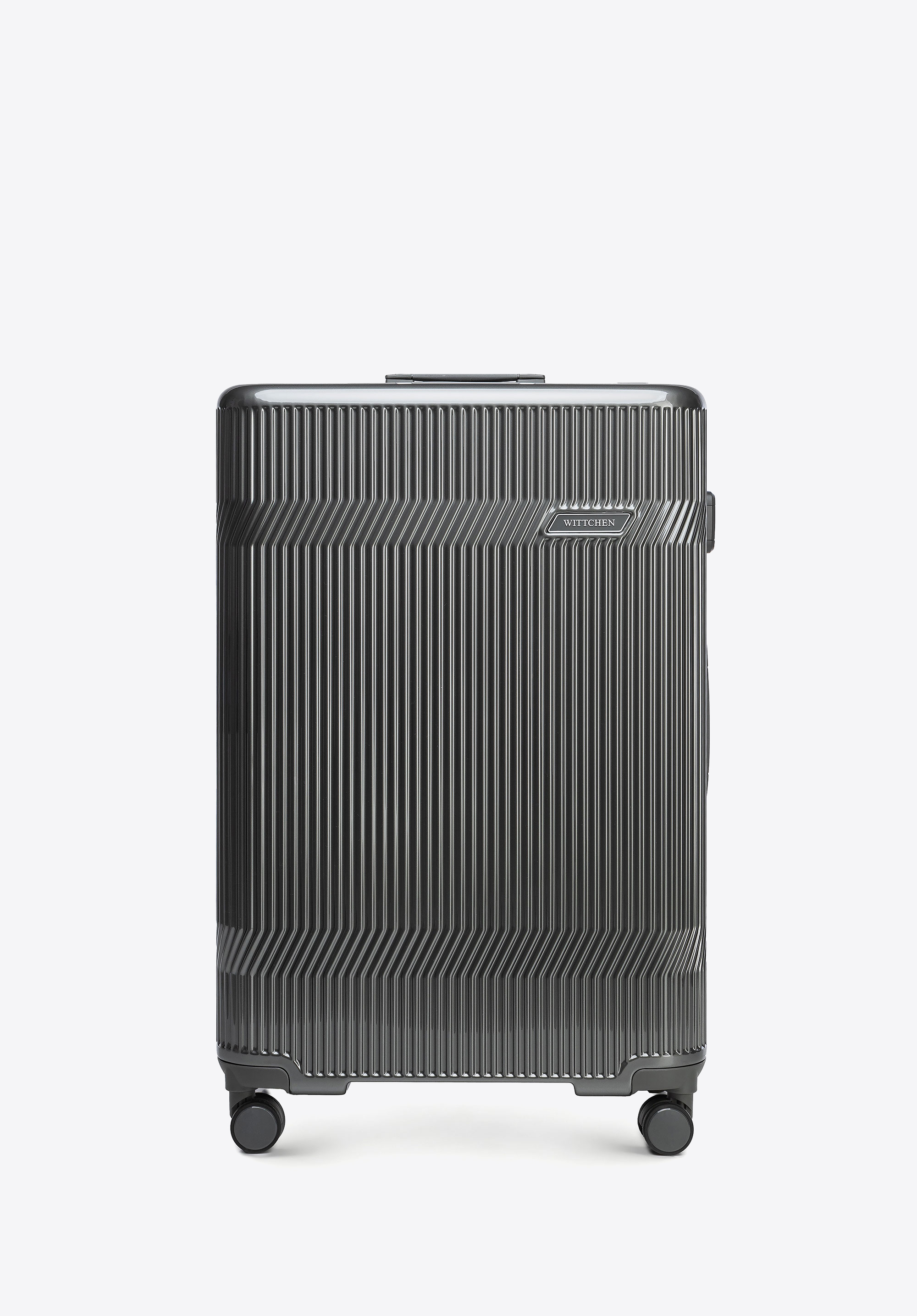 Nagy polikarbonát bőrönd fényes felülettel, fekete-szürke, 56-3P-013-24, Fénykép 1