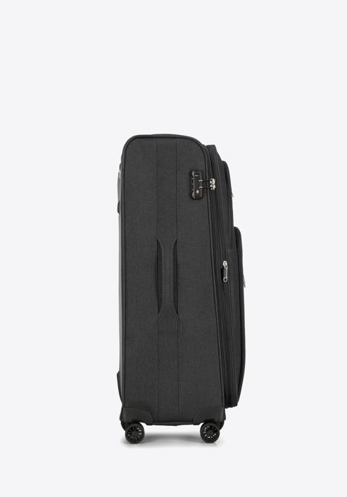 Nagy puha szövetbőrönd színes cipzárral, fekete-szürke, 56-3S-503-12, Fénykép 2