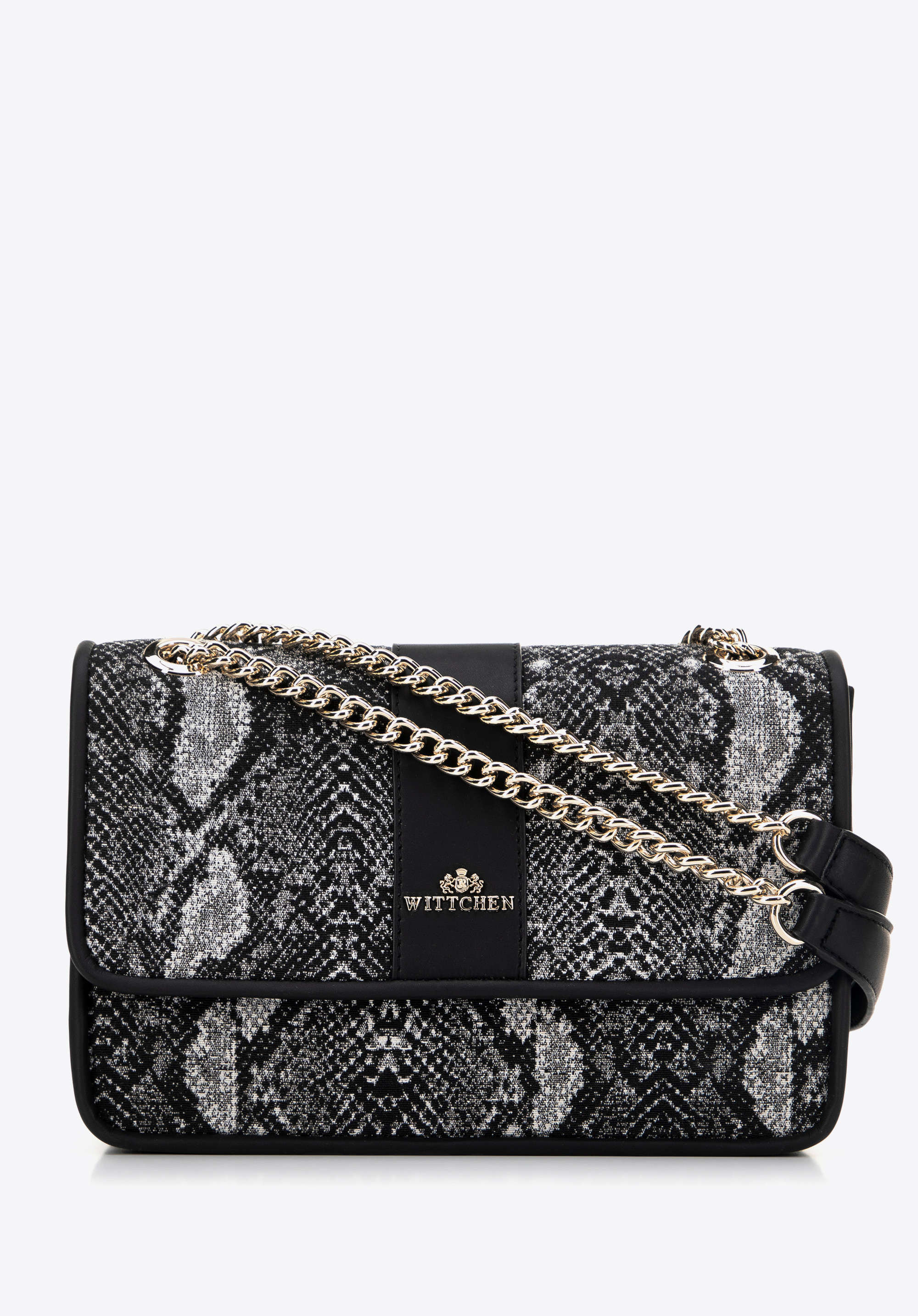 Női jacquard crossbody táska láncszíjjal, fekete-szürke, 99-4E-502-X8, Fénykép 1